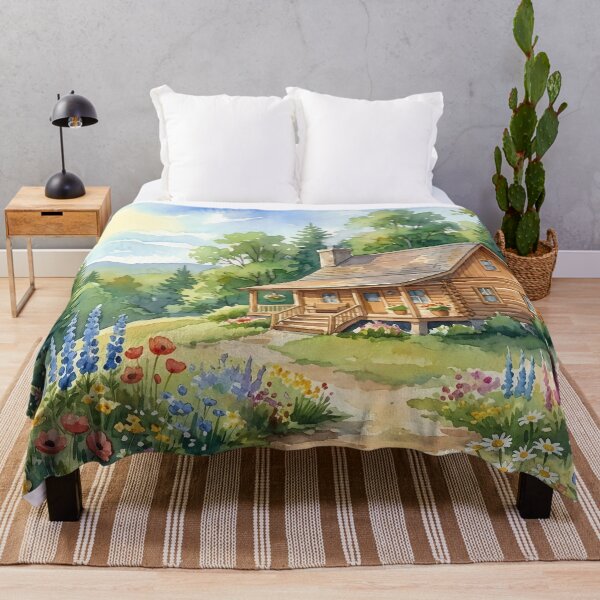 Item preview, Sunny cabin in the woods surrounded by flowers designed and sold by Mia's Menagerie.