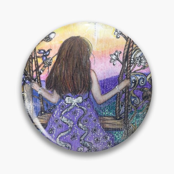 Item preview, Whimsical Girl on Swing in Enchanted Purple Forest at Sunset designed and sold by LorieFossaArt.