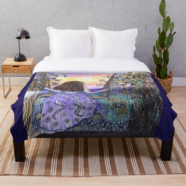 Item preview, Whimsical Girl on Swing in Enchanted Purple Forest at Sunset designed and sold by LorieFossaArt.