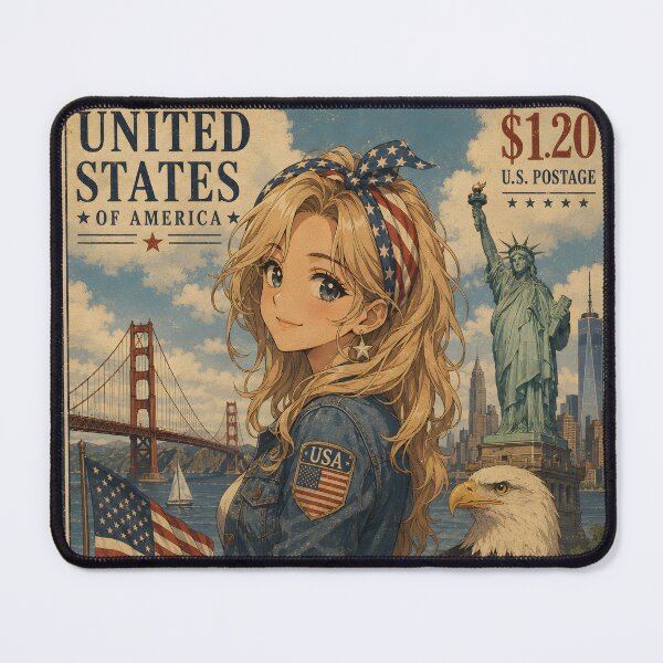 Item preview, Vintage Postage Stamp United States Of America Blonde Anime Girl designed and sold by onlyanimevibes.