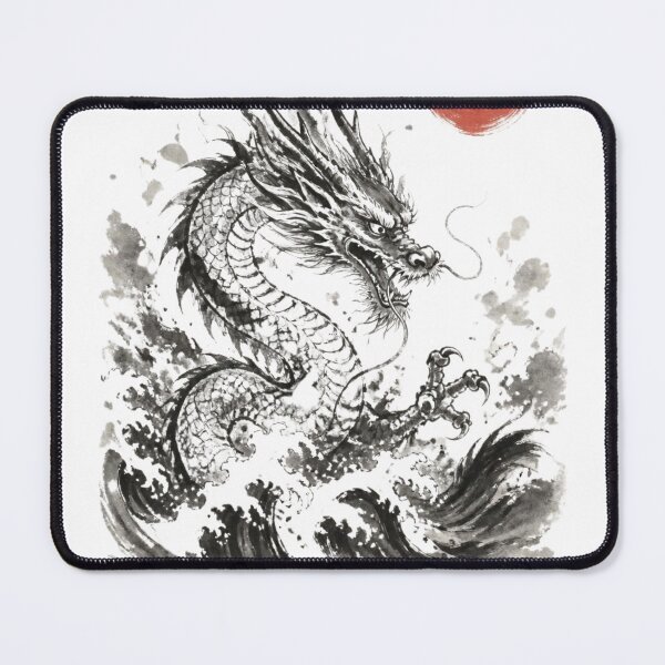 Item preview, Japanese Dragon Sumi-e Ink Wash — Ryuu Rising Wave Kanji Art designed and sold by 一期一会製作所.