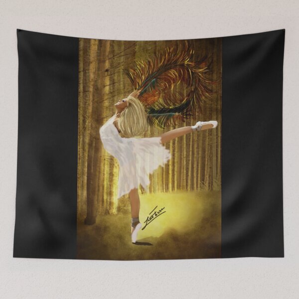 Item preview, Fantasy Ballerina Dancing in Enchanted Golden Forest designed and sold by LorieFossaArt.