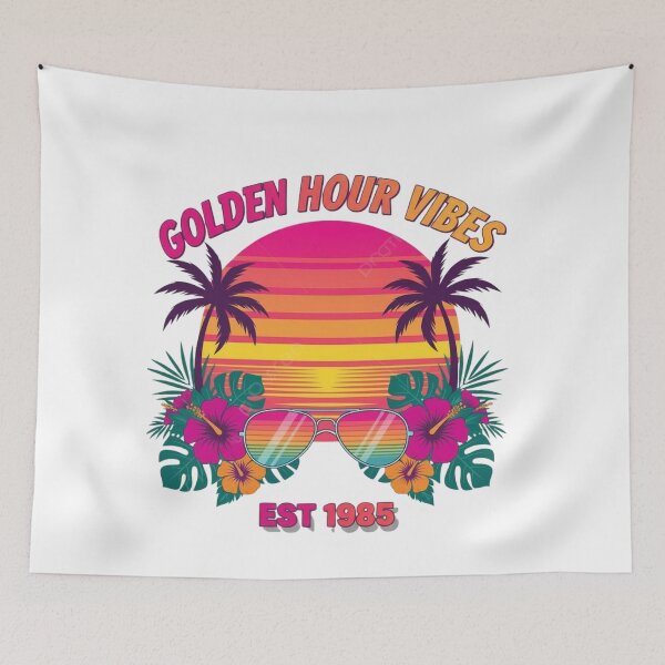 Item preview, Golden Hour Vibes – Retro Tropical Sunset Summer Aesthetic Tee designed and sold by bazstees54.