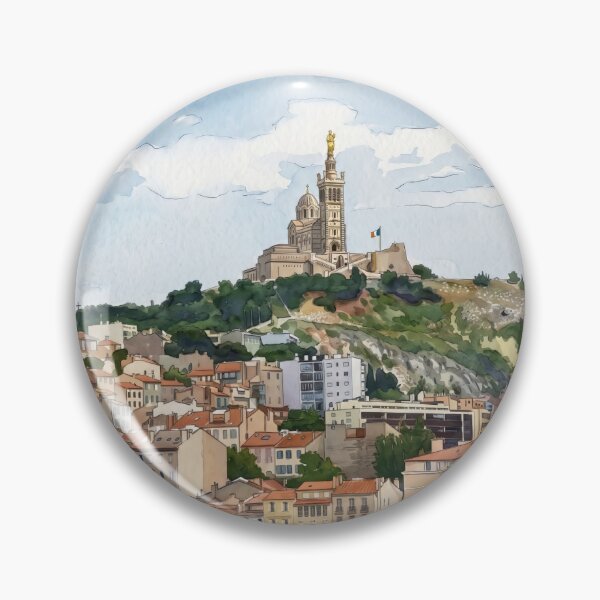 Item preview, Notre-Dame de la Garde — Digital Watercolour Fine Art from Real Photography, Marseille, France designed and sold by M.ALK.Watercolor.