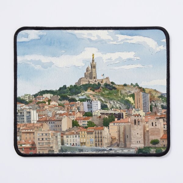 Item preview, Notre-Dame de la Garde — Digital Watercolour Fine Art from Real Photography, Marseille, France designed and sold by M.ALK.Watercolor.