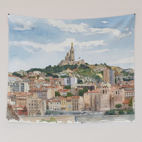 Item preview, Notre-Dame de la Garde — Digital Watercolour Fine Art from Real Photography, Marseille, France designed and sold by M.ALK.Watercolor.
