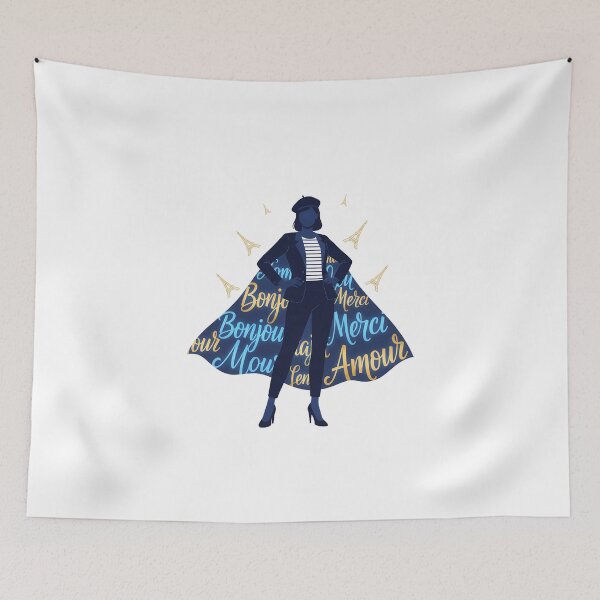 Item preview, French teacher superhero beret bonjour cape Paris gift idea designed and sold by language-des.