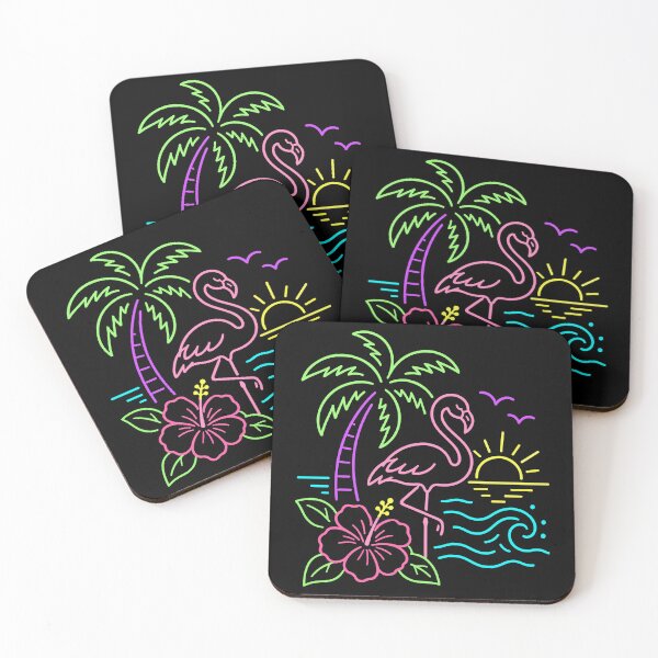 Item preview, Vintage 80s Pink Flamingo Palm Hibiscus Summer Vacation designed and sold by YalenArt.
