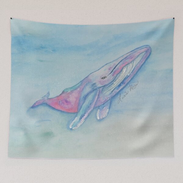 Item preview, Whimsical Colorful Whale Jumping in Ocean Waves designed and sold by LorieFossaArt.