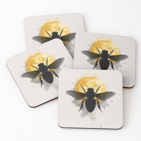 Item preview, Mystical Bee Silhouette with Golden Moon | Watercolor Nature Art designed and sold by Biedroneczka.