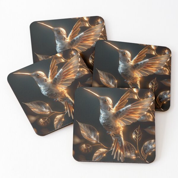 Item preview,  Golden Hummingbird on Dark Background | Elegant  Floral Art designed and sold by MargaretWiktor.
