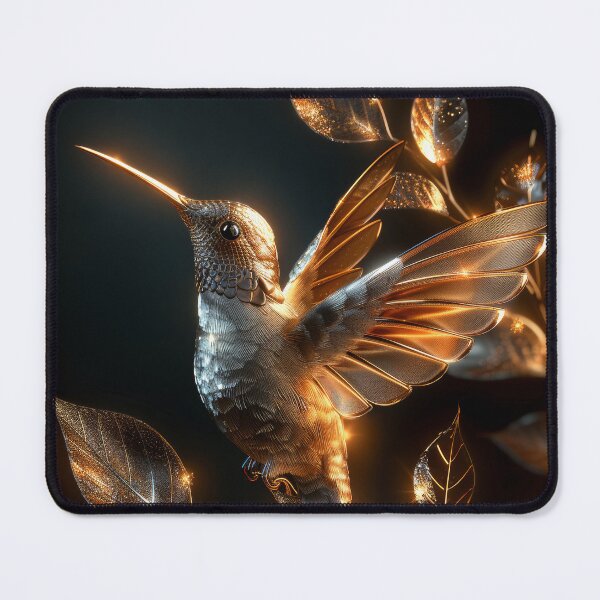 Item preview, Golden Hummingbird on Dark Background | Elegant Floral Art designed and sold by MargaretWiktor.