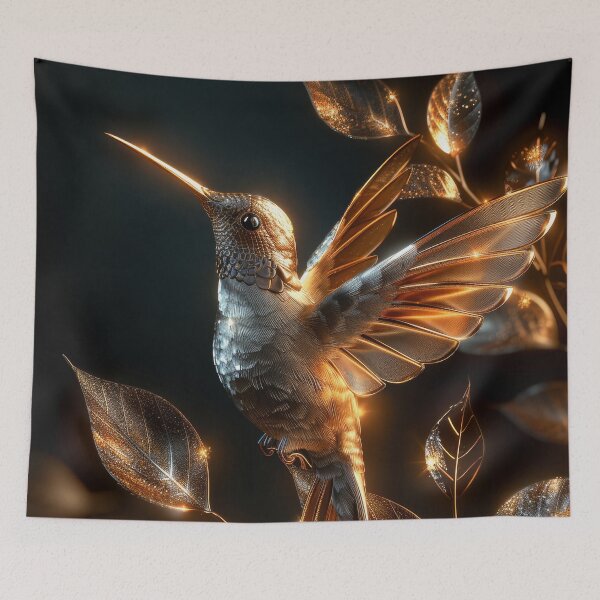 Item preview,  Golden Hummingbird on Dark Background | Elegant  Floral Art designed and sold by MargaretWiktor.