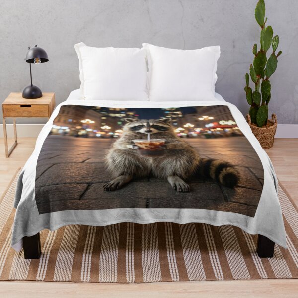 Item preview, Raccoon Drinking Iced Coffee in the City designed and sold by petalandarmour.