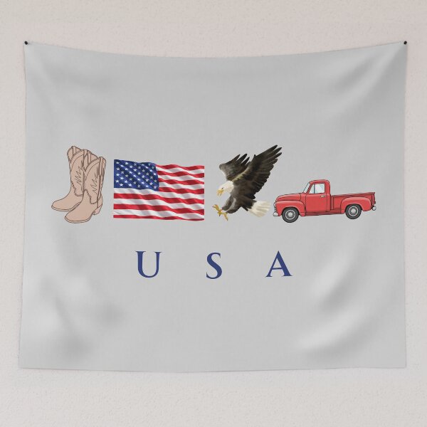 Item preview, USA Patriotic Symbols Cowboy Boots Eagle Red Pickup Truck designed and sold by tarzbol.