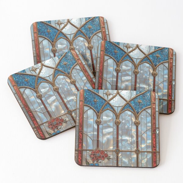 Item preview, Celestial stained glass with flowers and stars designed and sold by BriSher.