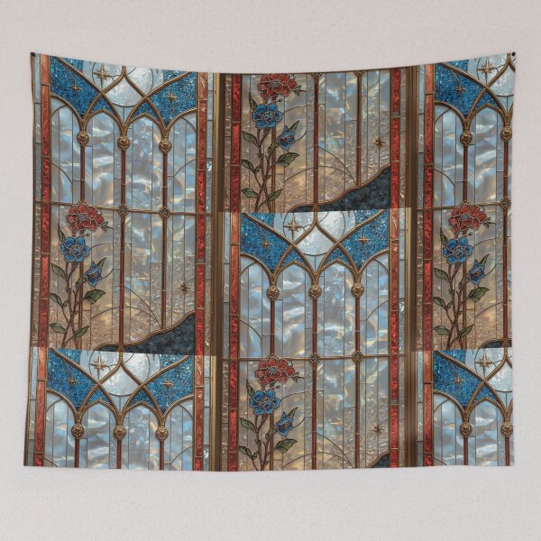 Item preview, Celestial stained glass with flowers and stars designed and sold by BriSher.