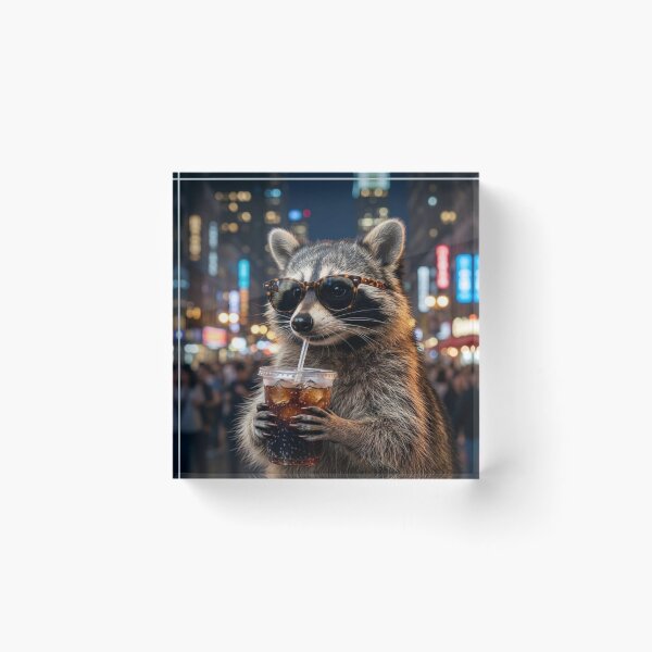 Item preview, Raccoon Drinking Soda Wearing Sunglasses in the City designed and sold by petalandarmour.