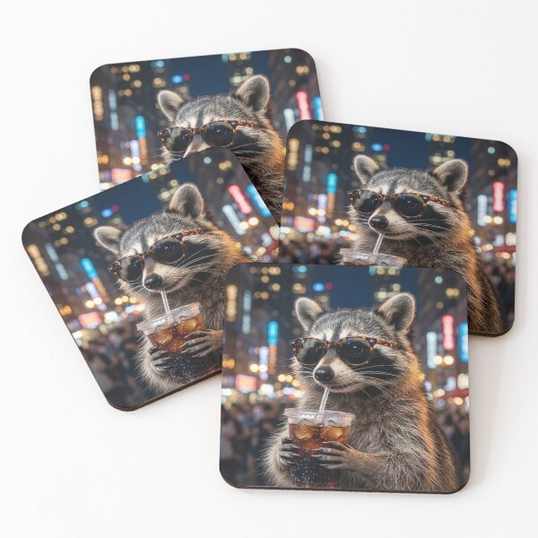 Item preview, Raccoon Drinking Soda Wearing Sunglasses in the City designed and sold by petalandarmour.