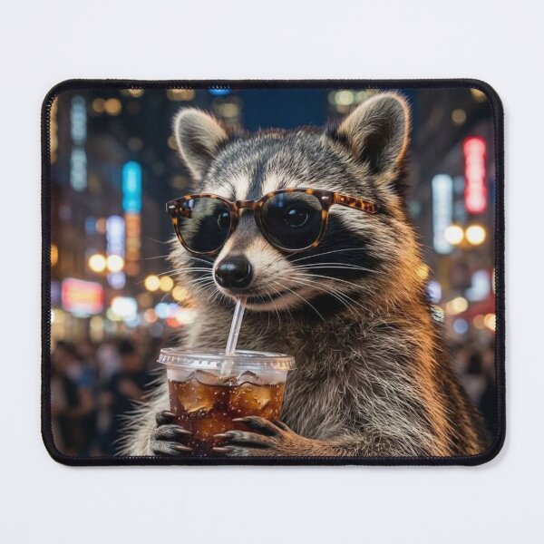 Item preview, Raccoon Drinking Soda Wearing Sunglasses in the City designed and sold by petalandarmour.