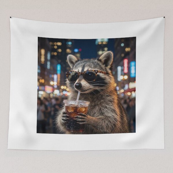 Item preview, Raccoon Drinking Soda Wearing Sunglasses in the City designed and sold by petalandarmour.