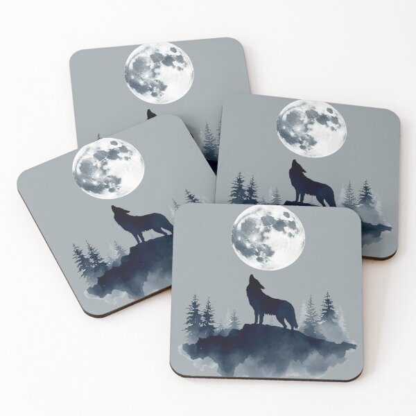 Item preview, Mystic Wolf and Full Moon | Watercolor Forest Silhouette designed and sold by Biedroneczka.