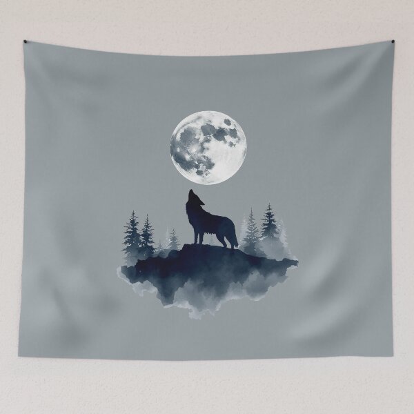 Item preview, Mystic Wolf and Full Moon | Watercolor Forest Silhouette designed and sold by Biedroneczka.