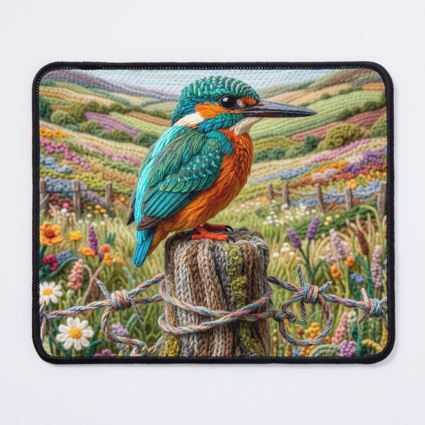 Item preview, Yarn Kingfisher sits on Yarn Fence Post designed and sold by Tridentulus.