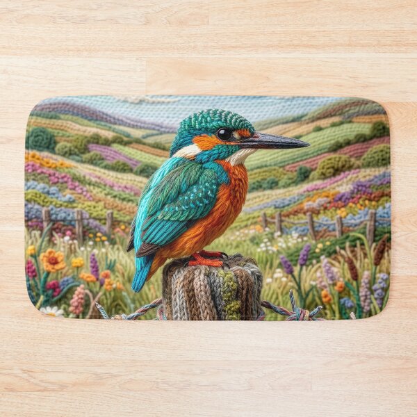 Item preview, Yarn Kingfisher sits on Yarn Fence Post designed and sold by Tridentulus.