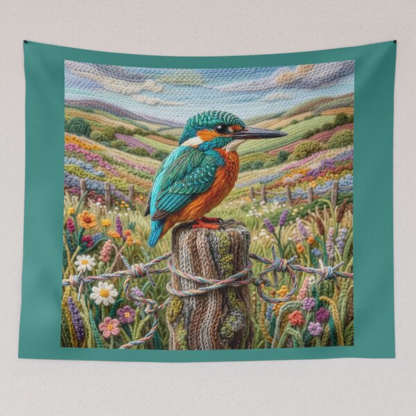 Item preview, Yarn Kingfisher sits on Yarn Fence Post designed and sold by Tridentulus.