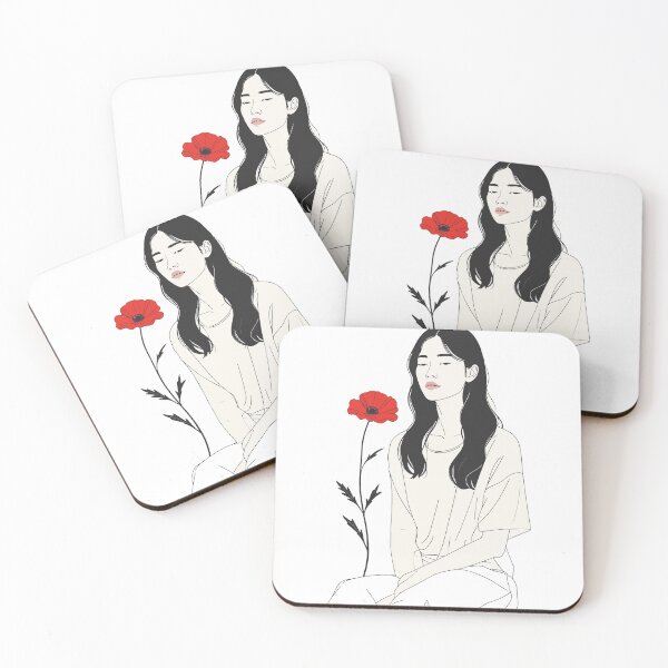 Item preview, Minimalist Asian Woman Line Art – Aesthetic Poppy Flower Portrait Design designed and sold by BestChoiceService.