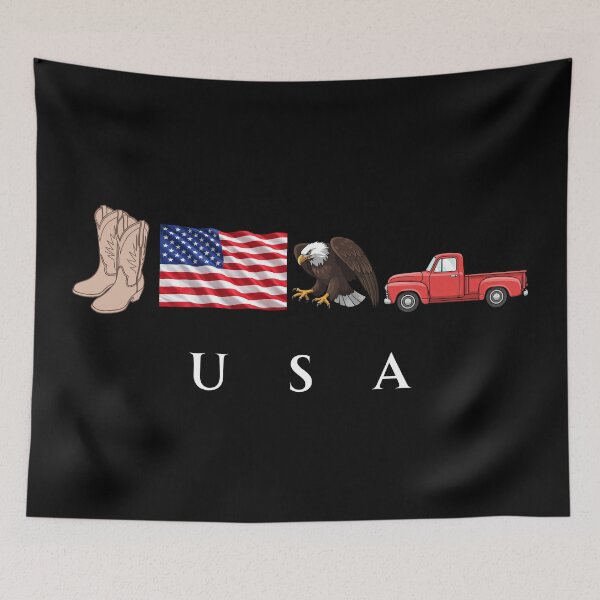 Item preview, USA Patriotic Symbols Cowboy Boots Eagle Red Pickup Truck designed and sold by tarzbol.