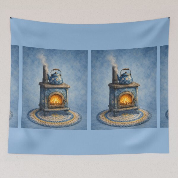 Item preview, Blue Cottage Daisy stove and kettle- Meadow Hill Inspired Floral designed and sold by Christina Lumenara.