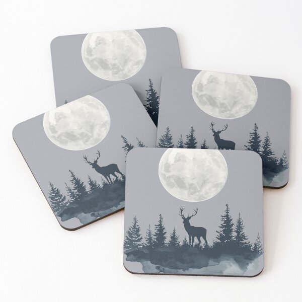 Item preview, Watercolor Stag and Moon Silhouette | Enchanted Forest Art designed and sold by Biedroneczka.
