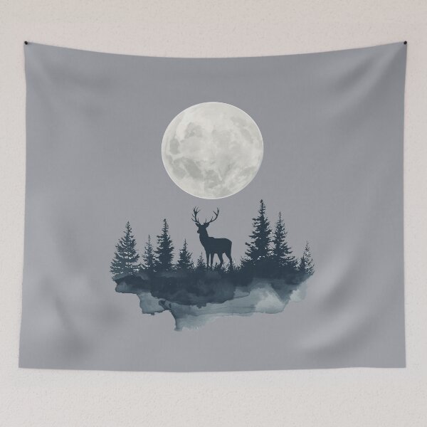Item preview, Watercolor Stag and Moon Silhouette | Enchanted Forest Art designed and sold by Biedroneczka.
