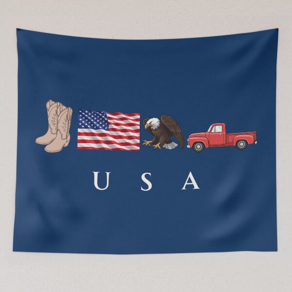 Item preview, USA Patriotic Symbols Cowboy Boots Eagle Red Pickup Truck designed and sold by tarzbol.