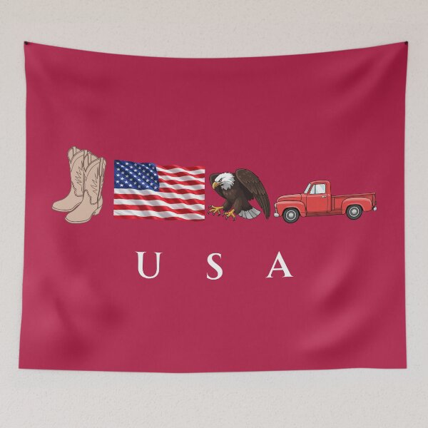 Item preview, USA Patriotic Symbols Cowboy Boots Eagle Red Pickup Truck designed and sold by tarzbol.