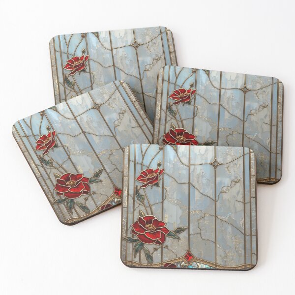 Item preview, Roses of fire in a golden celestial stained glass window designed and sold by BriSher.