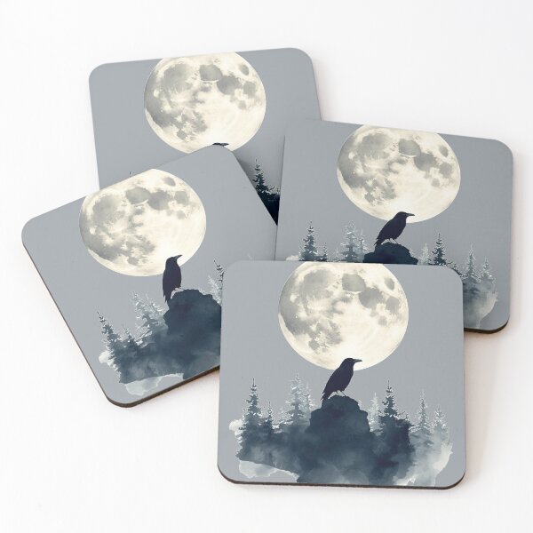 Item preview, Dark Raven and Moon Watercolor Art | Gothic Forest Aesthetic designed and sold by Biedroneczka.