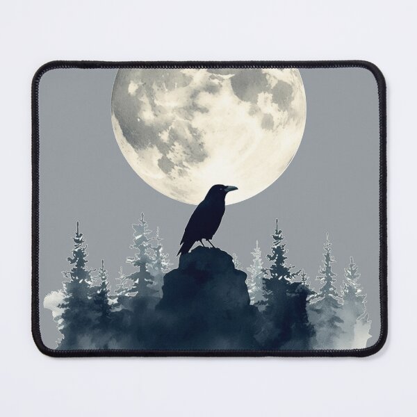 Item preview, Dark Raven and Moon Watercolor Art | Gothic Forest Aesthetic designed and sold by Biedroneczka.