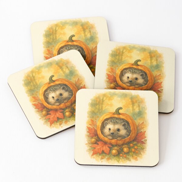 Item preview, Cute Watercolor Hedgehog in Pumpkin Autumn Woodland designed and sold by FunFitLife Studio.