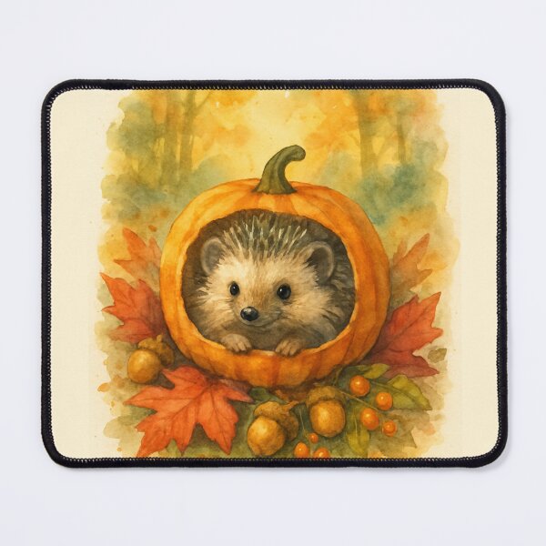 Item preview, Cute Watercolor Hedgehog in Pumpkin Autumn Woodland designed and sold by FunFitLife Studio.