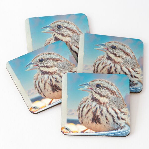 Item preview, Song Sparrow on Bird Feeder, Animal Portrait designed and sold by AMacGPhilly.