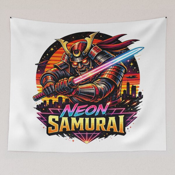 Item preview, Neon Cyberpunk Samurai Futuristic Oni Mask designed and sold by JonelleTshirts.