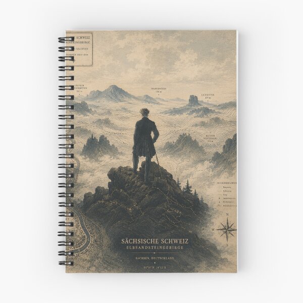 Item preview, The Wanderer above the Sea of Fog - Sächsische Schweiz Vintage Cartography designed and sold by Extravanganzza.