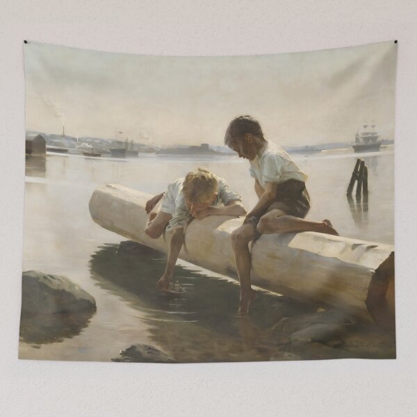 Item preview, Two Boys Playing on a Log - Albert Edelfelt designed and sold by Jon-Baran.