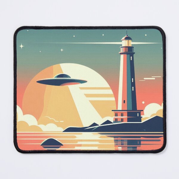 Item preview, Cosmic Lighthouse – UFO Sunset Scene designed and sold by Dogandesighn.