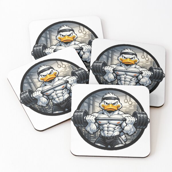 Item preview, Alpha White Duck Gym - Muscular Duck Lifting Barbell Cartoon designed and sold by DeerHouse.