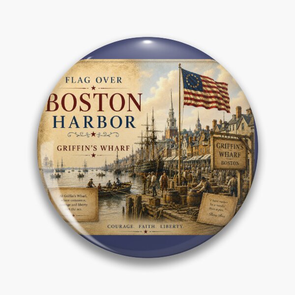 Item preview, Flag Over Boston Harbor – Griffin’s Wharf Vintage Americana Art designed and sold by Novel Works Studio.