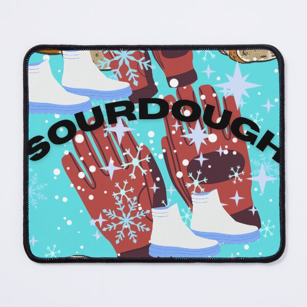 Item preview, Sourdough Bread Winter Snowflake Gloves Boots Teal Fun Art Print designed and sold by Extremeallie.